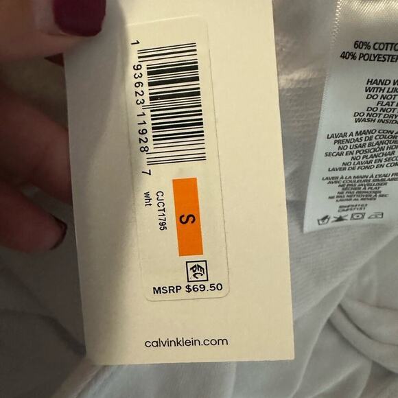 Calvin Klein Hoodie Rhinestone Logo Cropped Graphic Raw Hem Black White Size S - Picture 7 of 7